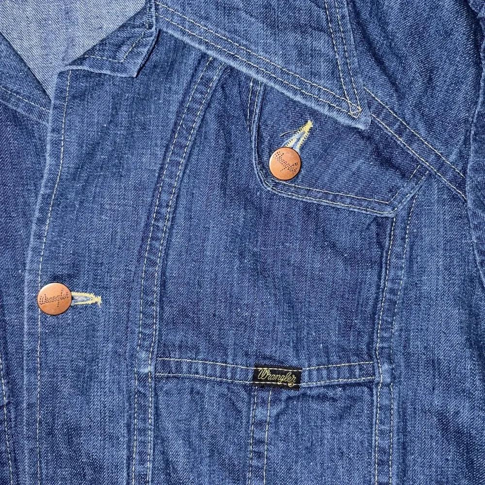 Vintage Wrangler Jacket Mens Large Blue Denim Western Bomber Button Front - Picture 3 of 8